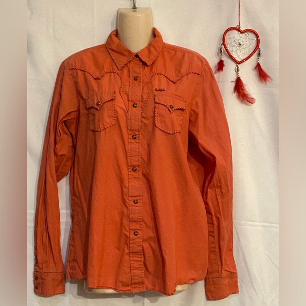 Cruel Girl women’s orange western button down. Size XL